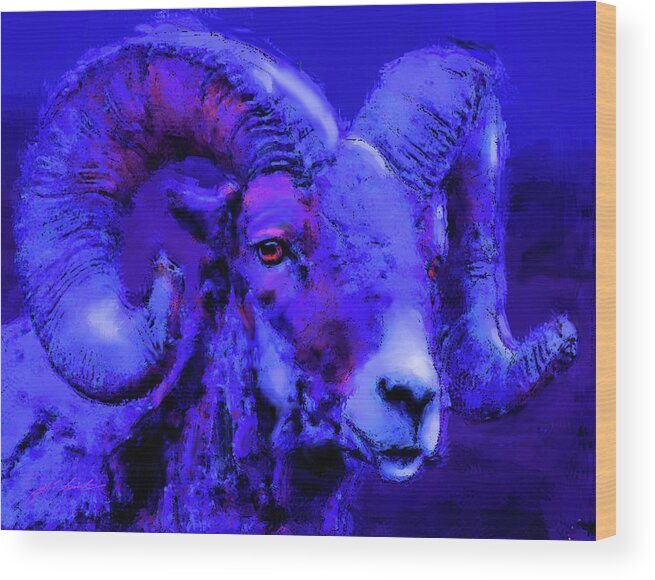 Moonlight Wood Print featuring the painting Moonlit Ram  by Joel Smith