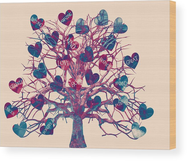 Motivational Wood Print featuring the digital art Motivational Tree Of Hope With Soft Pink Background by Michelle Liebenberg