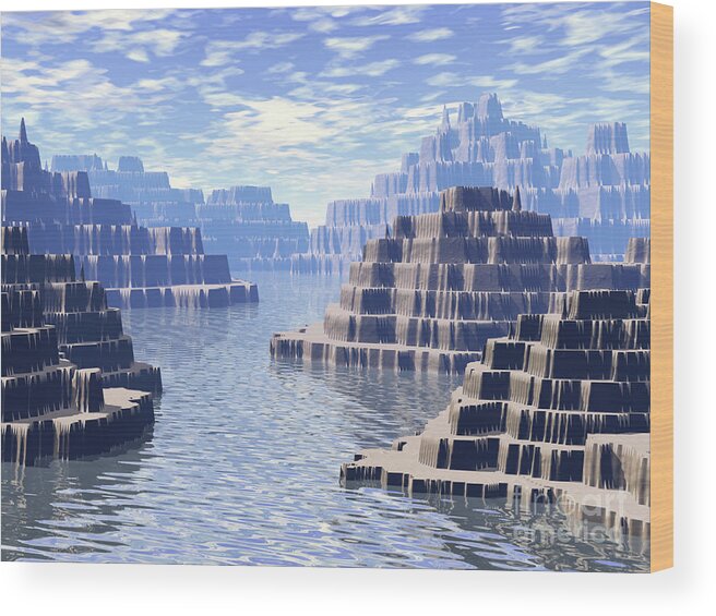 Digital Landscape Wood Print featuring the digital art Mountain Waterway by Phil Perkins