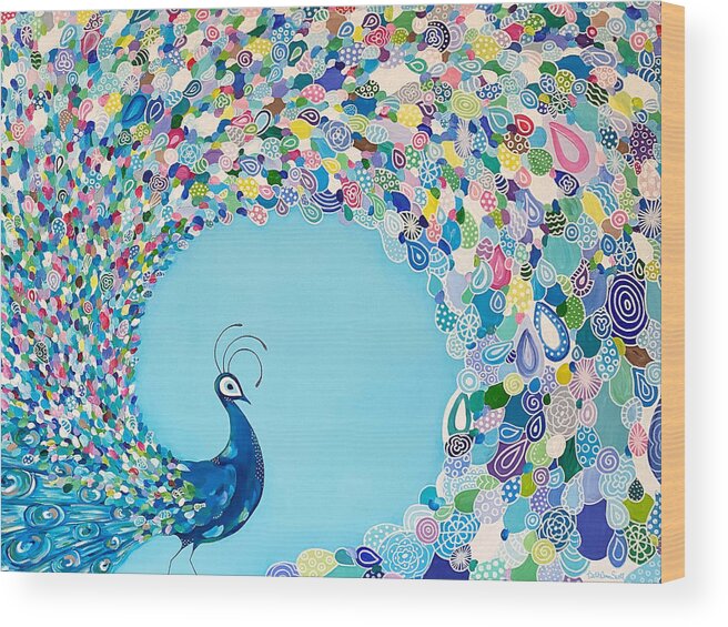 Blues Wood Print featuring the painting Mr. Peacock by Beth Ann Scott