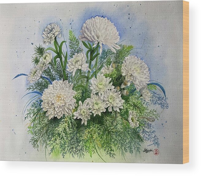 Chrysanthemum Wood Print featuring the painting Mums the Word by Kelly Miyuki Kimura