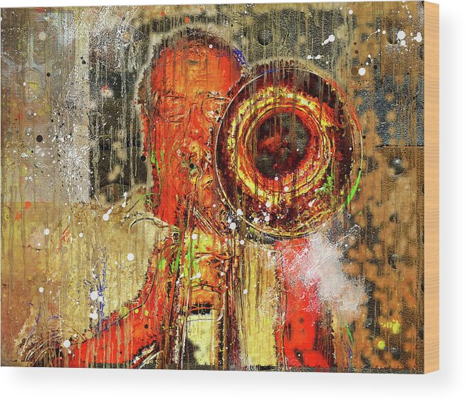 Paintings Wood Print featuring the digital art Musican Trombone Man by Gary De Capua