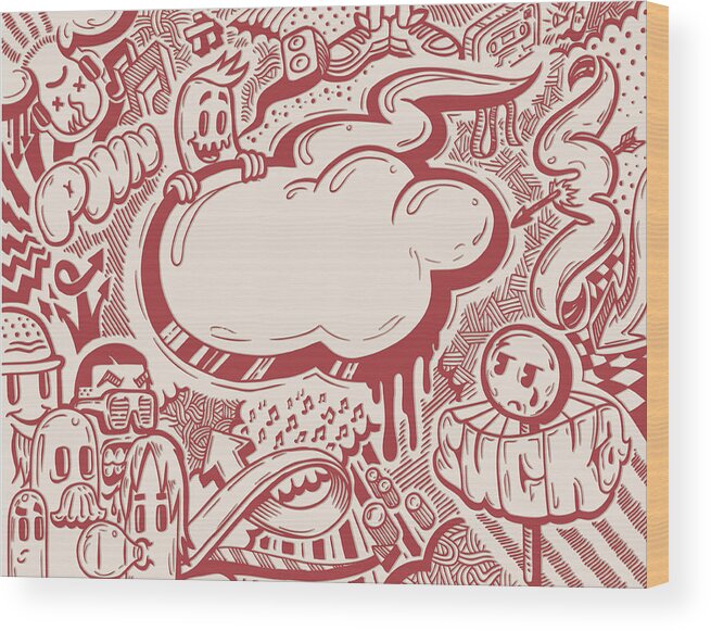 Doodle Wood Print featuring the drawing Musicfreaks Dos by Dino4