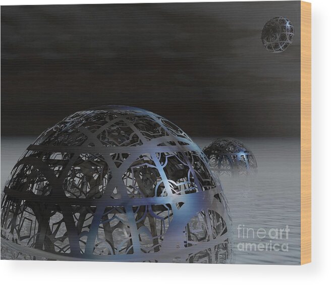 Surreal Wood Print featuring the digital art Mysterious Metal Cages by Phil Perkins