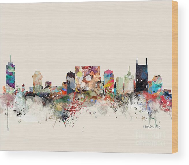 Nashville Skyline Wood Print featuring the painting Nashville Skyline by Bri Buckley