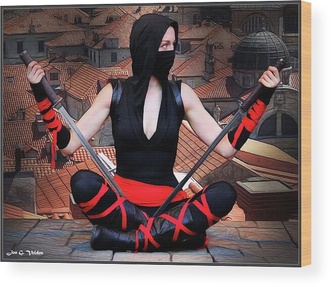 Ninja Wood Print featuring the photograph Ninja with swords by Jon Volden