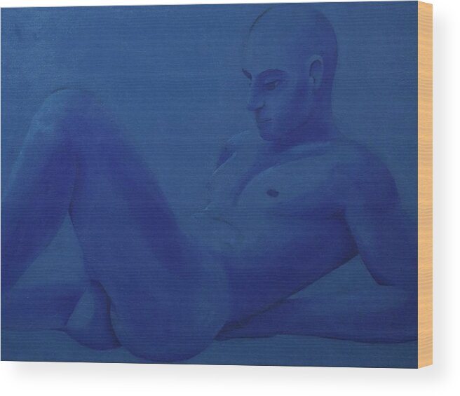 Painting Wood Print featuring the painting Nude in Blue by Zephyr Salz