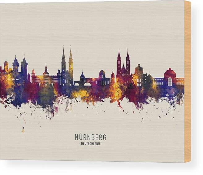 Nürnberg Wood Print featuring the digital art Nurnberg Germany Skyline #85 by Michael Tompsett
