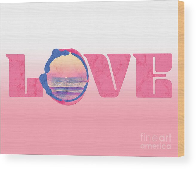 Pink Wood Print featuring the digital art Ocean Love by Ana V Ramirez
