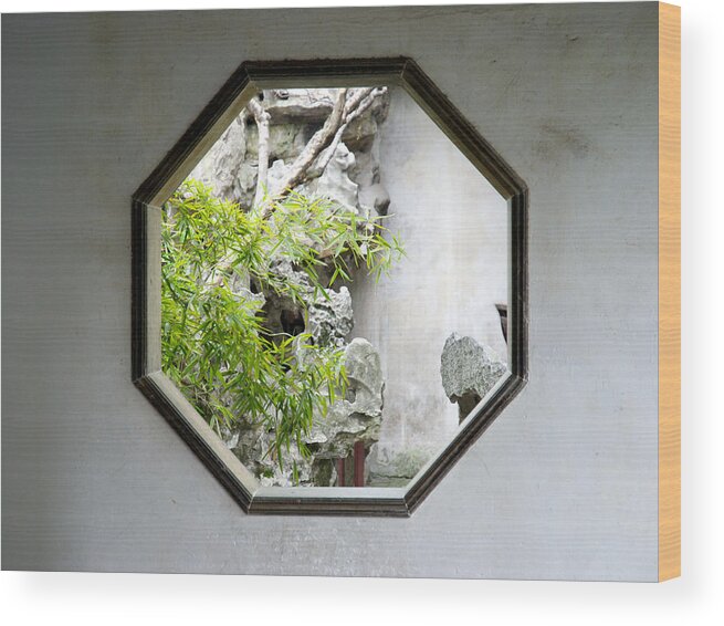 Chinese Culture Wood Print featuring the photograph Octagonal window by Photo by Anneli Torgersen