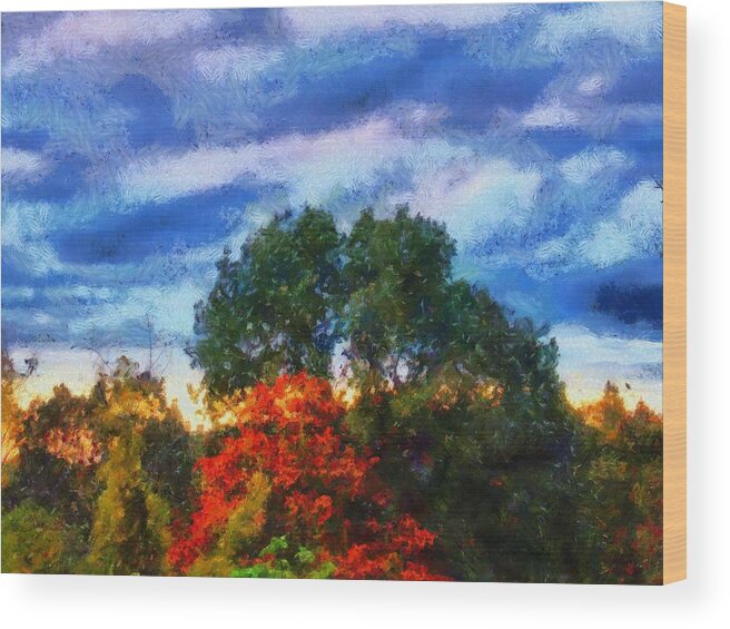 Trees Wood Print featuring the mixed media October in the Field by Christopher Reed