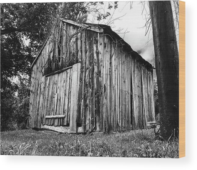 Architecture Wood Print featuring the photograph Old barn in black and white by Jim Feldman