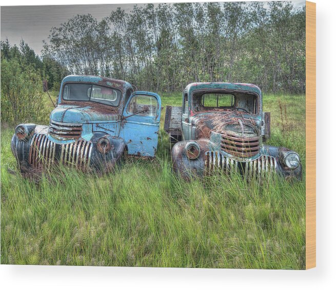Ford Chevy Wood Print featuring the photograph Old Chevys in Iceland by Kristia Adams