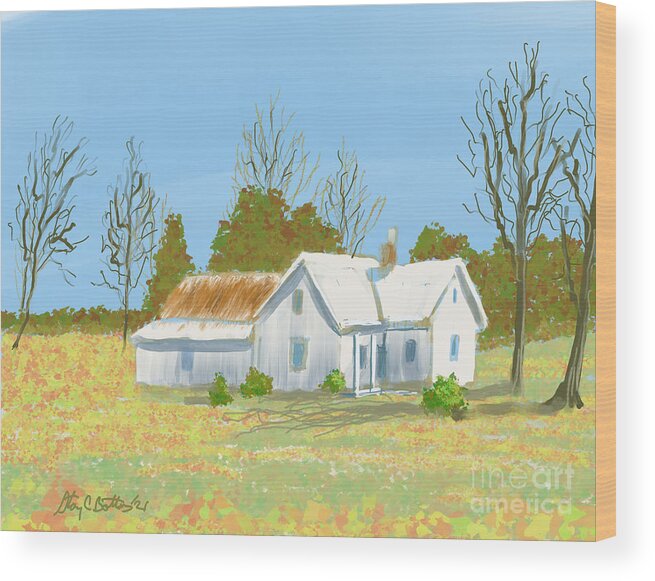 Digital Art Wood Print featuring the digital art Old Farm House by Stacy C Bottoms