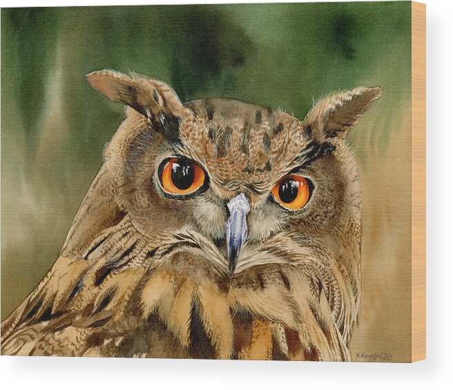 Owl Wood Print featuring the painting Old Wise Owl by Espero Art