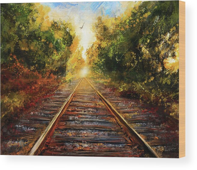 Railway Wood Print featuring the painting On The Track To Paradise - Railways and Railroad Artwork by Lourry Legarde