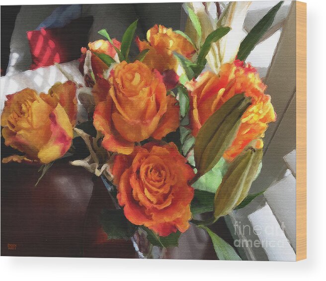 Flowers Wood Print featuring the photograph Orange Roses by Brian Watt