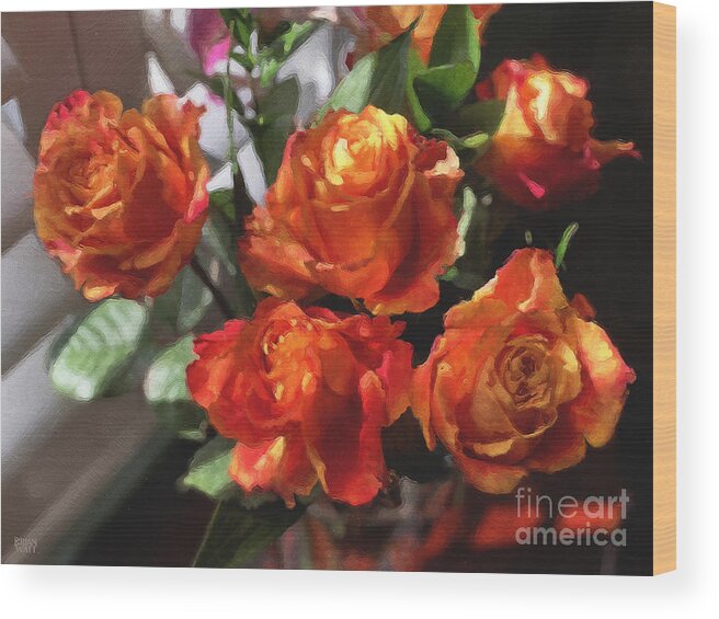 Flowers Wood Print featuring the photograph Orange Roses Too by Brian Watt