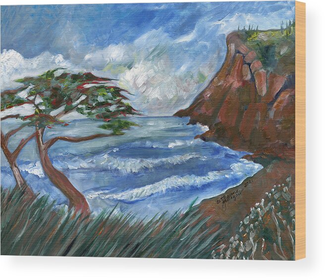 Landscape Wood Print featuring the painting Otter Crest - Oregon Coast by Catharine Gallagher