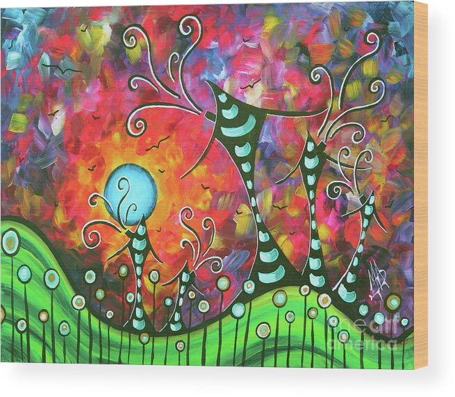 Whimsical Wood Print featuring the painting Original Whimsical Houses Landscape Paintings Land of Whimsy by Megan Duncanson by Megan Aroon