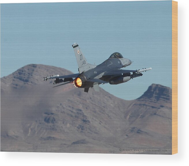Falcon Wood Print featuring the photograph OT F-16 88-0423 departing 21L at Nellis AFB by Custom Aviation Art