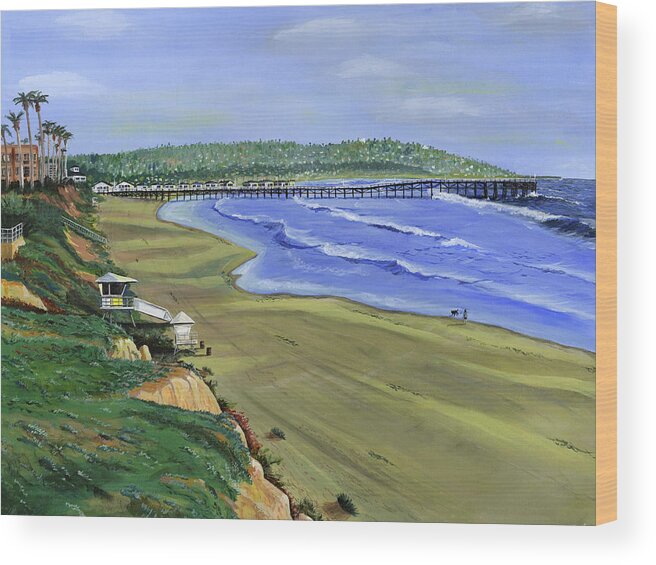 Mission Beach Wood Print featuring the painting Pacific Beach San Diego by Scott Dewis