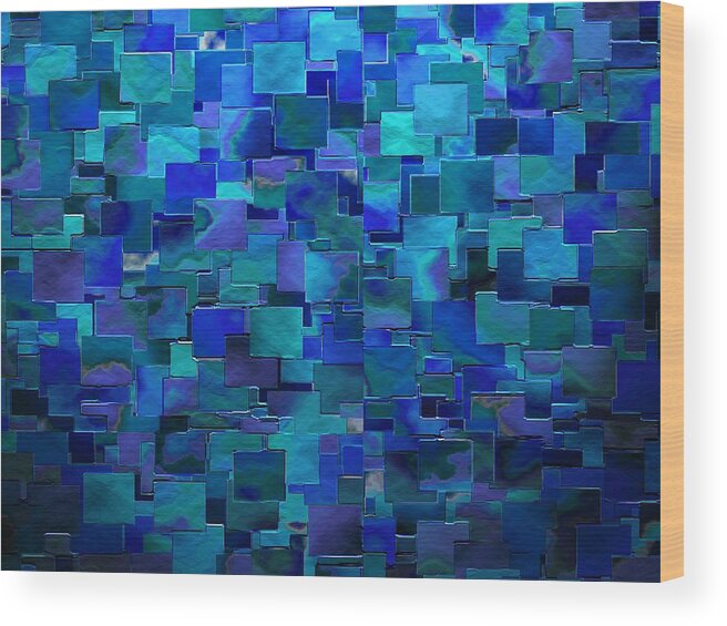 Abstract Blue Paint Walls Squares Rectangles Random Pattern Susan Epps Oliver Original Wood Print featuring the digital art Paint the Walls by Susan Epps Oliver