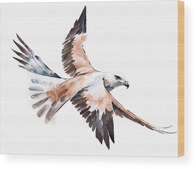 Bird Wood Print featuring the painting Painting Flying Hawk bird nature wildlife animal by N Akkash