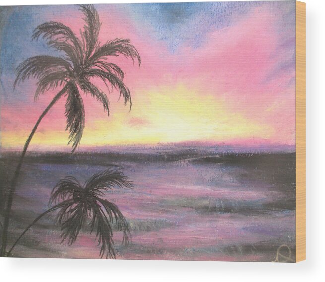 Palm Sunset Wood Print featuring the painting Palm Set by Jen Shearer