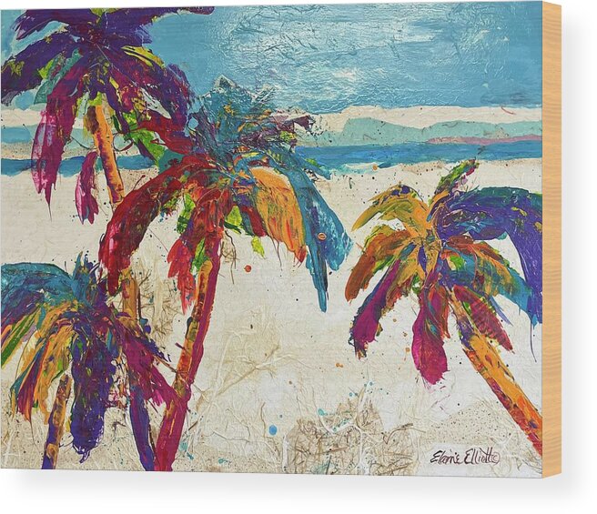 Palm Trees Wood Print featuring the painting Palmas en La Playa by Elaine Elliott