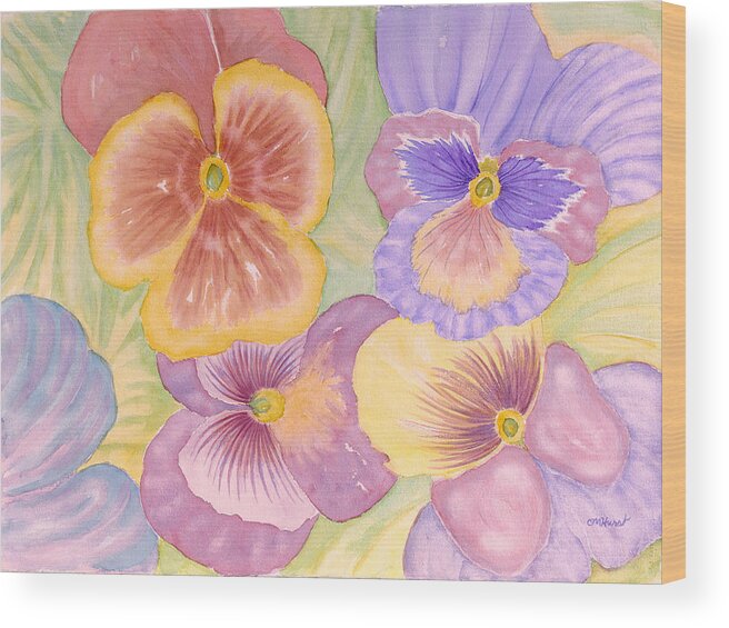 Flowers Wood Print featuring the painting Pansies II by Collette Hurst