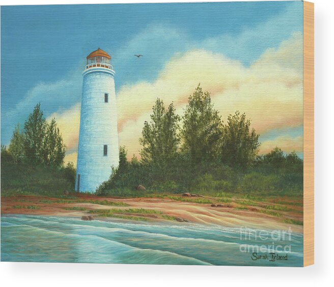 Waterscape Wood Print featuring the painting Passing Christian Island Light by Sarah Irland