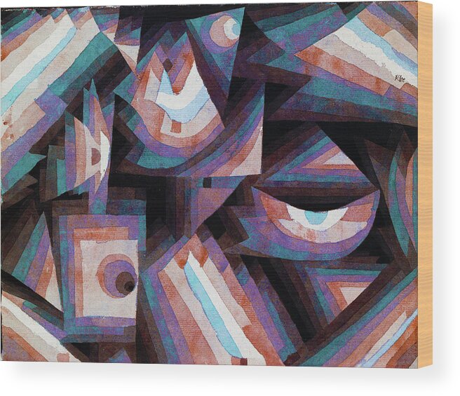 Abstract Wood Print featuring the painting Paul Klee Tribute Abstract Hand Painted Litho Reproduction 7 by Tony Rubino