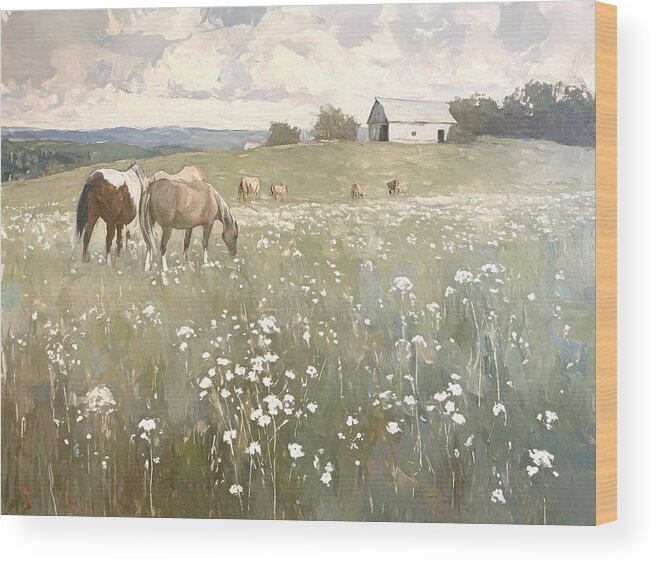 Rustic Barn Wood Print featuring the mixed media Peaceful Pastures 03 by Ramona Murdock
