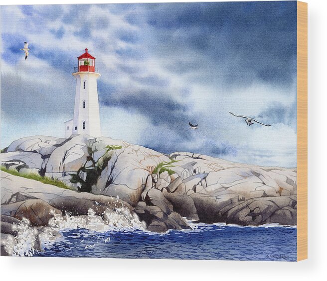Peggy's Cove Lighthouse Wood Print featuring the painting Peggy's Cove Lighthouse by Espero Art