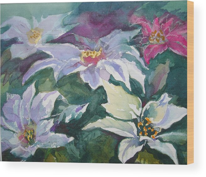 Poinsettias Wood Print featuring the painting Poinsettias by Judy Fischer Walton