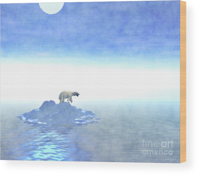 Polar Bear Wood Print featuring the digital art Polar Bear On Iceberg by Phil Perkins