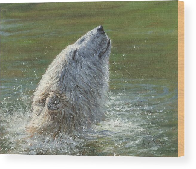 Polar Bear Wood Print featuring the painting Polar Bear Splash by David Stribbling