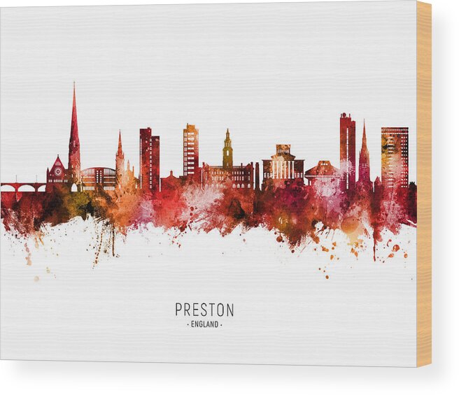 Preston Wood Print featuring the digital art Preston England Skyline #02 by Michael Tompsett