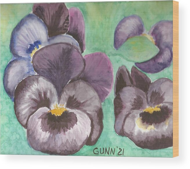 Pansies Wood Print featuring the painting Pretty Purple Pansies by Katrina Gunn