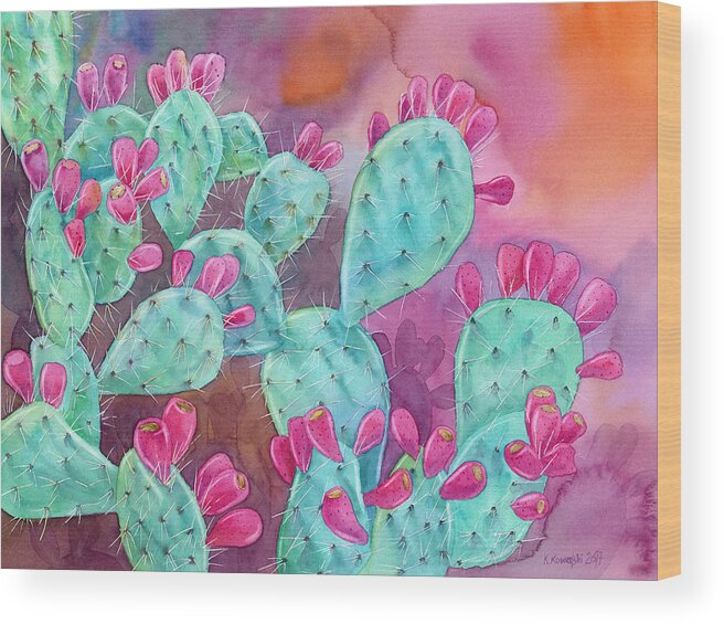 Opuntia Wood Print featuring the painting Psychodelic Opuntia by Espero Art