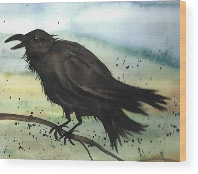Raven Wood Print featuring the painting Raven Raven by Vallee Johnson
