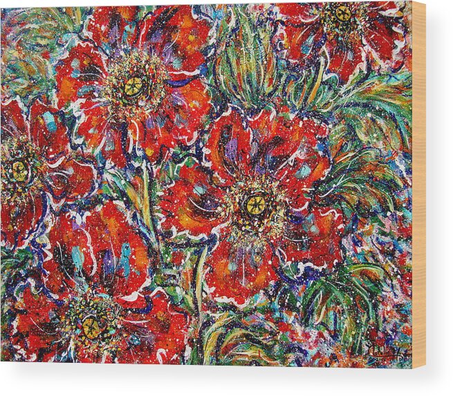 Flowers Wood Print featuring the painting Red Fantasy Poppies by Natalie Holland