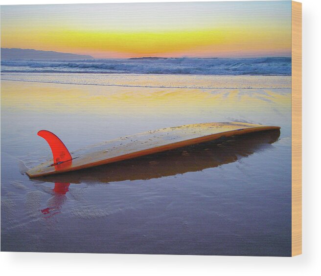 Surf Wood Print featuring the photograph Red Fin Surfboard by Sean Davey