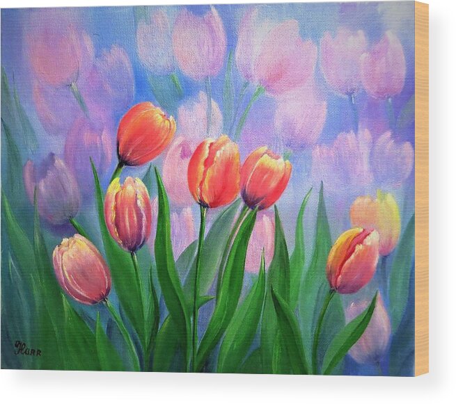 Wall Art Home Decor Flower Tulips Red Tulips Gift For Her Home Decoration Gallery Art Wood Print featuring the painting Red Tulips by Tanya Harr
