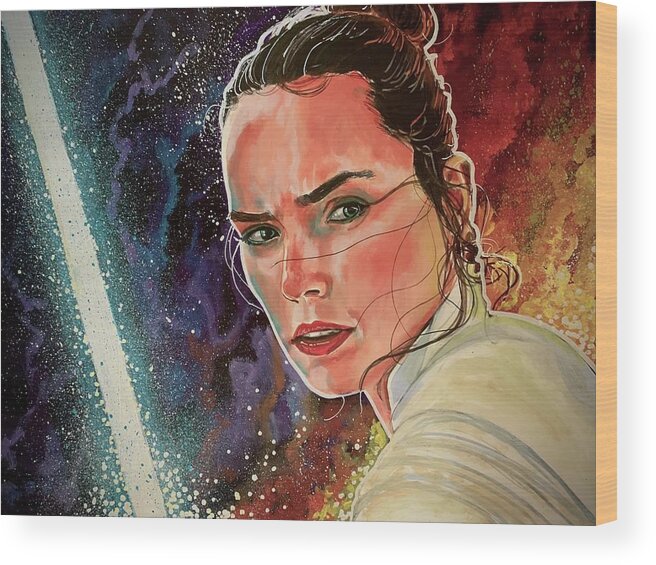 Star Wars Wood Print featuring the painting Rey Skywalker by Joel Tesch