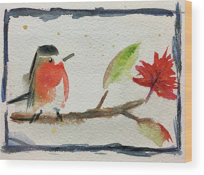 Grand Tit Wood Print featuring the painting Robin on a Maple Branch by Roxy Rich