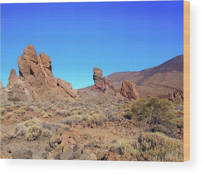 Rock Wood Print featuring the photograph Rocks And Mountain - Tenerife by Philip Openshaw