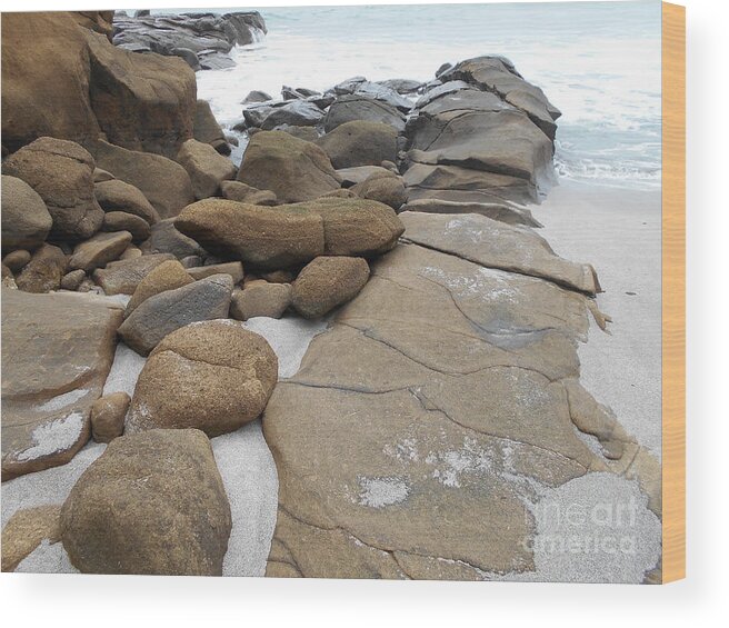 Rocks Wood Print featuring the photograph Rocks on the Shore by Nancy Graham