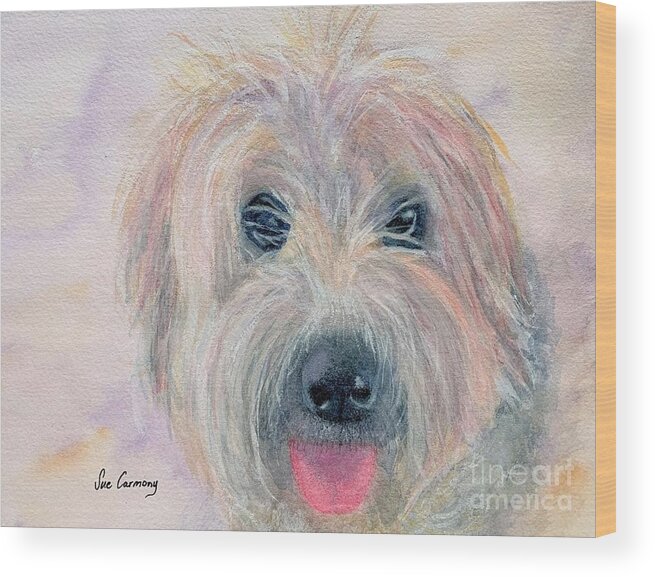 Soft-coated Wheaten Terrier Wood Print featuring the painting Rory by Sue Carmony